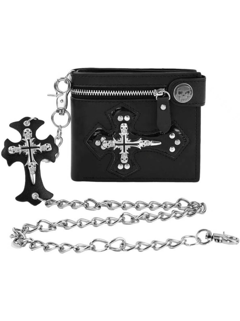 Unisex Jesus' Crucifixion Version Skull Gothic Chain Leather Bifold Punk Wallet